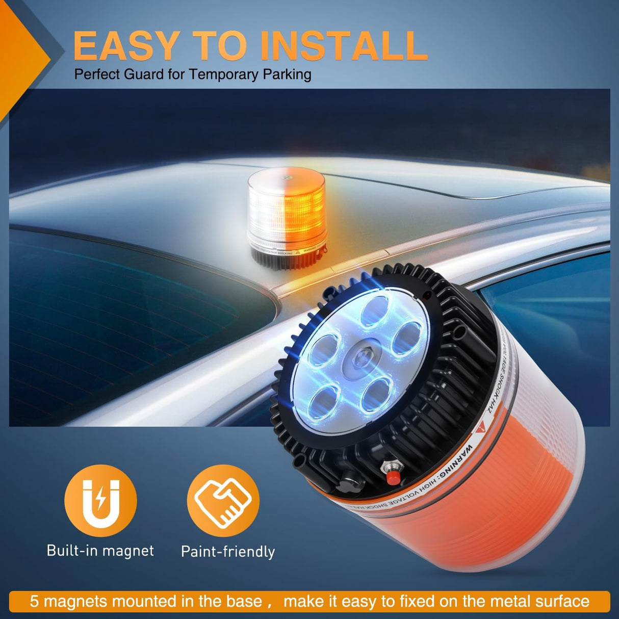 18LED Magnetic Beacon Light Amber White Wireless Rotating Powered Emergency Hazard Warning Safety Flashing Rooftop Led Strobe Lights for Car Truck Snow Plows Forklift Trailer Security Vehicles