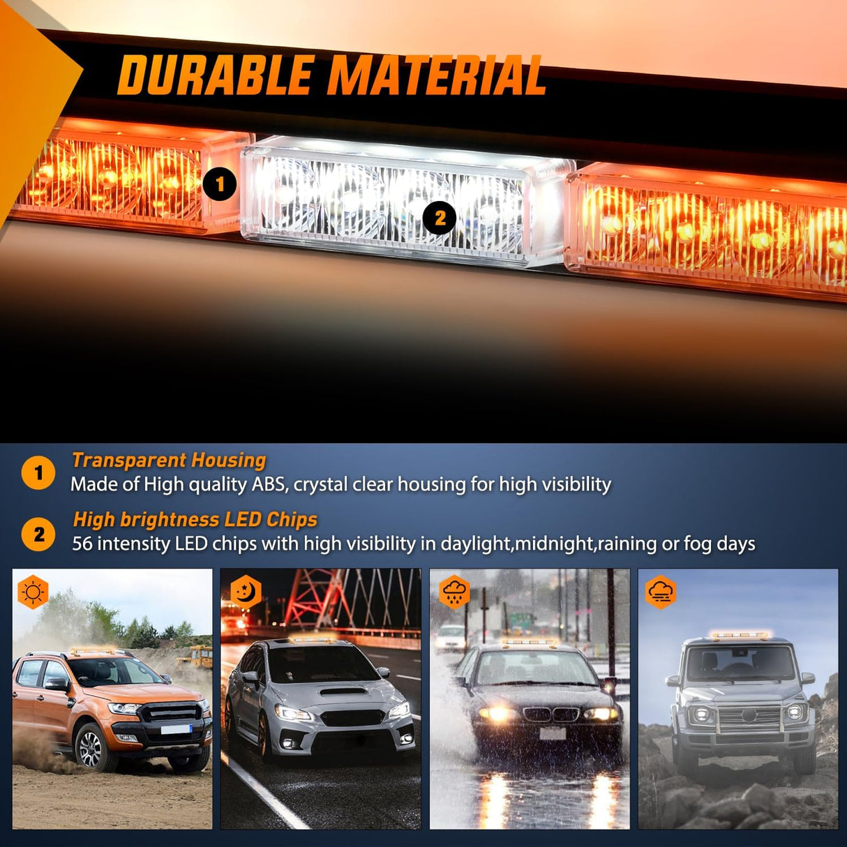 29.5 Inch Roof Top Amber White Strobe Lights 56LED Hazard Emergency Warning Light Bar Magnetic Mount Nilight