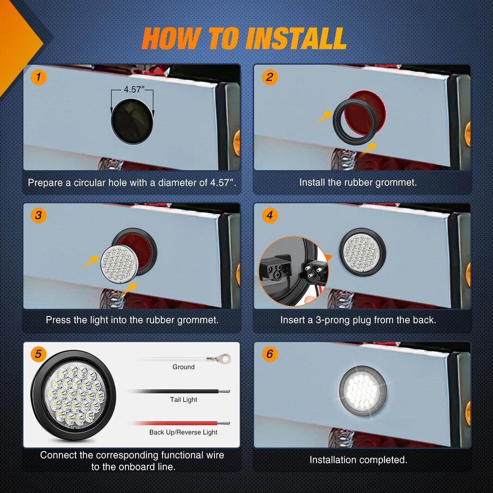 4 Inch White Round 24Leds Tail Light Flush Mount Grommets 2Pcs Nilight