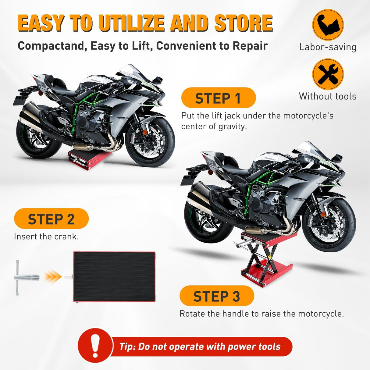 Motorcycle Lift Jack 1100 LBS Scissor Jack Stand Lift from 3.4 Inch to 14.2 Inch with Wide Deck Crank Handle Steel Scissor Hoist Garage Repair Lifter Table Jacks for Motorcycles ATV Dirt Bike, Red