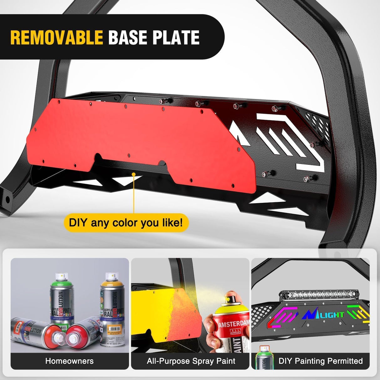 Bull Bar with Light Bar&License Plate Hole Compatible with Toyota 4Runner 2010-2024 Truck Brush Guard, Front Bumper Push Bar w/Grille Skid Plate Light Mount
