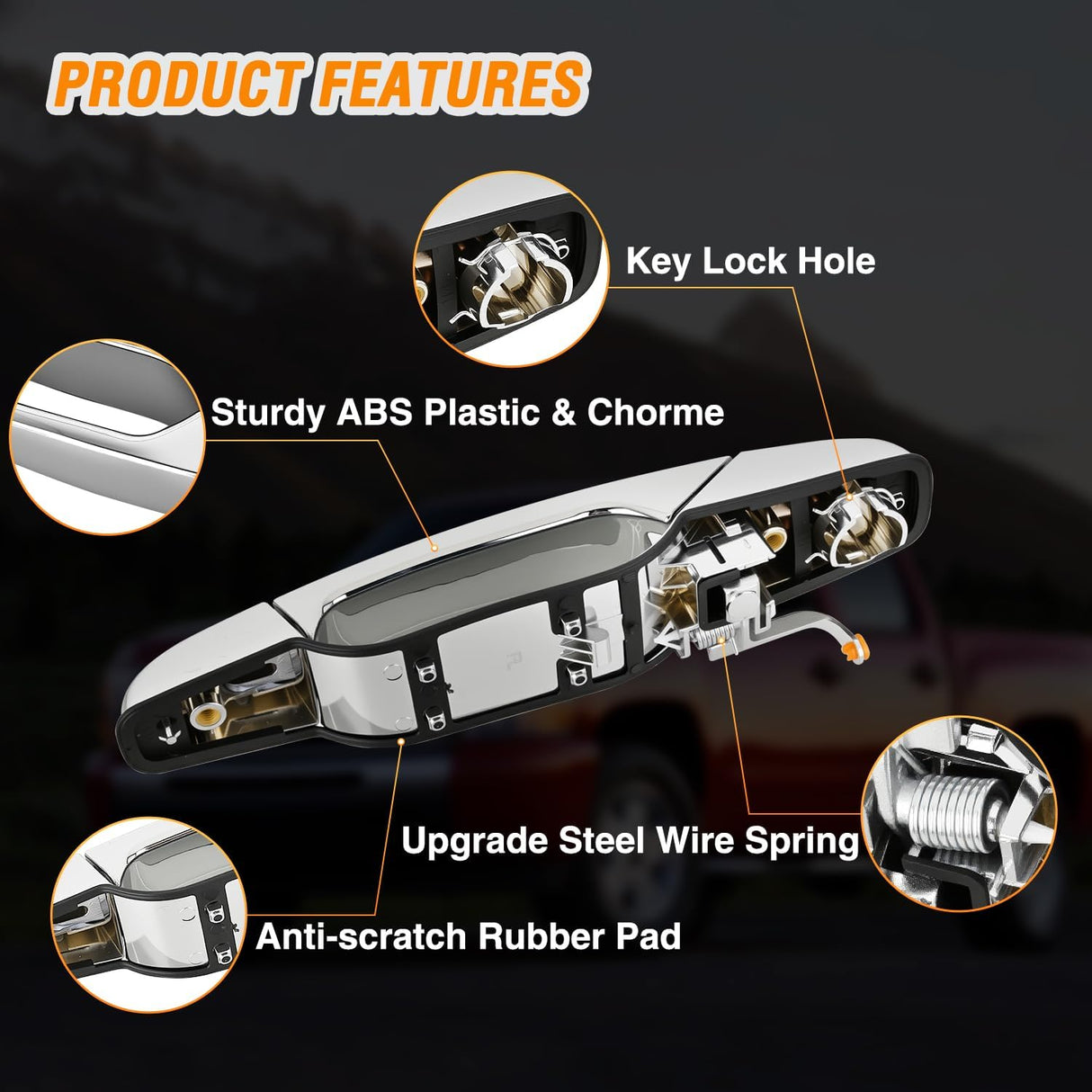 4PCS Exterior Chrome Front Rear Driver & Passenger Car Door Handle for 2007 08 09 10 11 12 13 2014 Chevy Silverado Suburban Tahoe Avalanche GMC Sierra Yukon Cadillac Escalade Replaces#20828258
