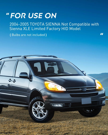 2004 2005 Toyota Sienna Headlight Assembly Chrome Housing Amber Reflector Upgraded Clear Lens Nilight