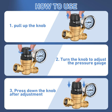 RV Water Pressure Regulator Handwheel Adjustment Oil Filled Gauge Nilight