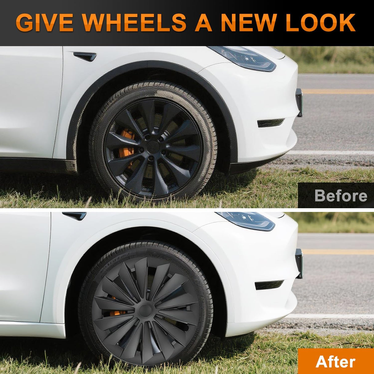 Wheel Cover Hubcaps 19 Inch for Tesla Model Y Accessories 2021 2022 2023 2024 Tesla Model Y 19 Inch Hub caps Set of 4 Rim Protector Wheel Covers Replacement Multi-Spoke Lines Style Matt Black