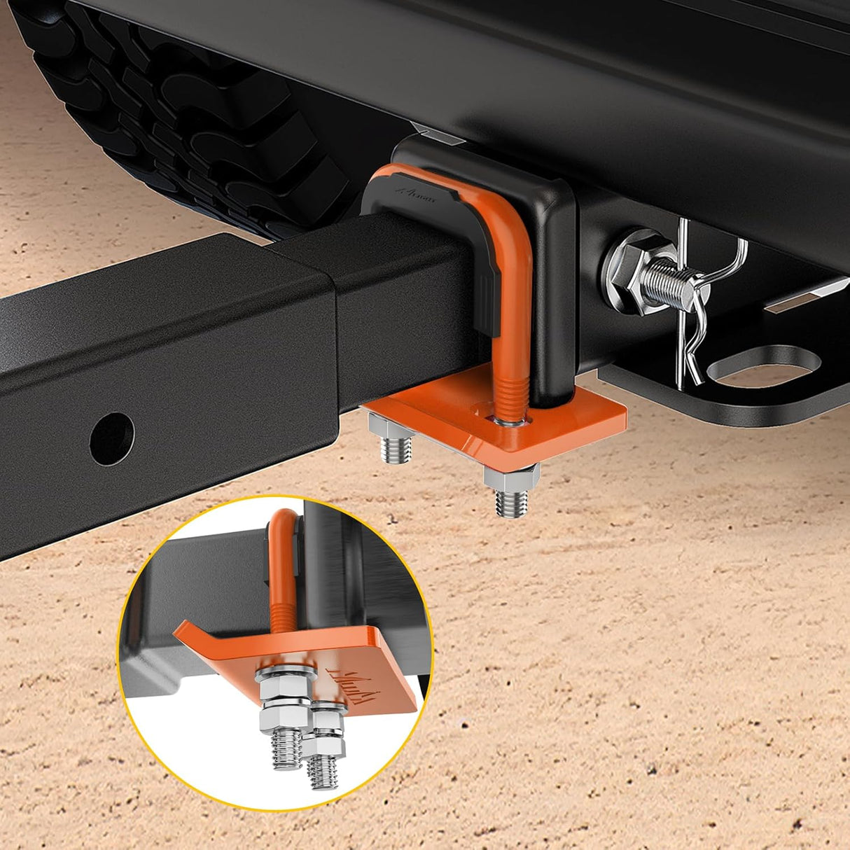 Trailer Hitch Tightener for 2 Inch Trailers Hitches Mount Anti Rattle Heavy Duty Steel with Rubber Cover Orange U Bolt Glossy Coating Plate Electrophoresis Anti-Rust Triple Protective
