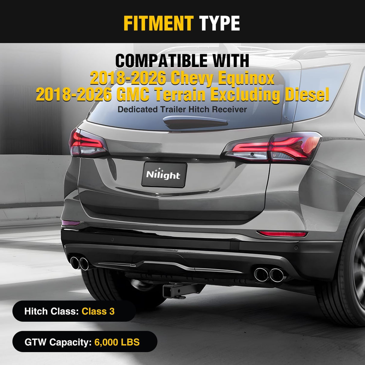 Class 3 Trailer Hitch Compatible with 2018-2026 Chevrolet Chevy Equinox (Excl.Diesel) 2018-2026 GMC Terrain (Excl.Diesel) 2 Inch Hitch Receiver fit Ball Mount Cargo Carrier Bike Rack Tow Hook