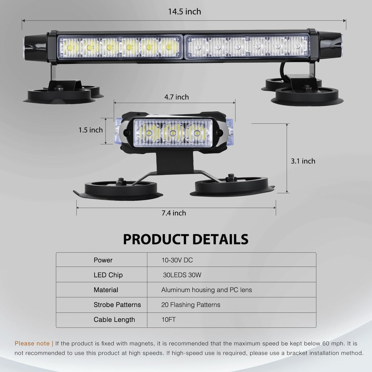 14.5 Inch 30LED Strobe Light Bar Double Side Rooftop Blue White