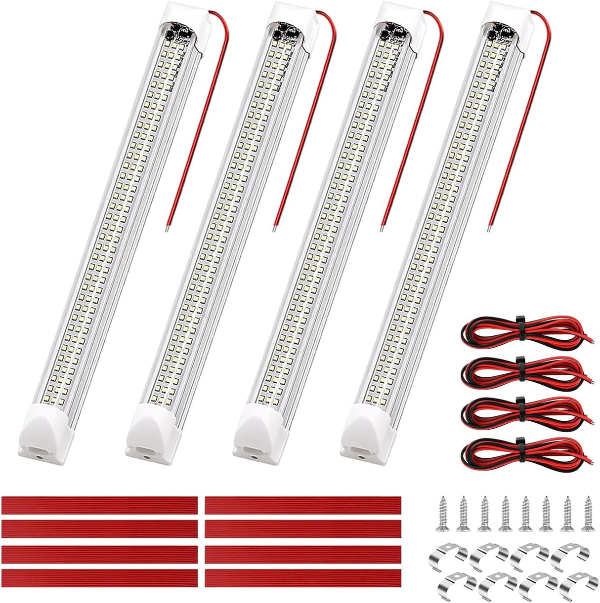 LED Interior Light Bar 4PCS 13.4 Inch Strip Lights | 108 LEDs with 1600LM Output On Off Switch and 12V to 85V Compatibility for RV Camper Enclosed Cargo Trailer Boat and Van
