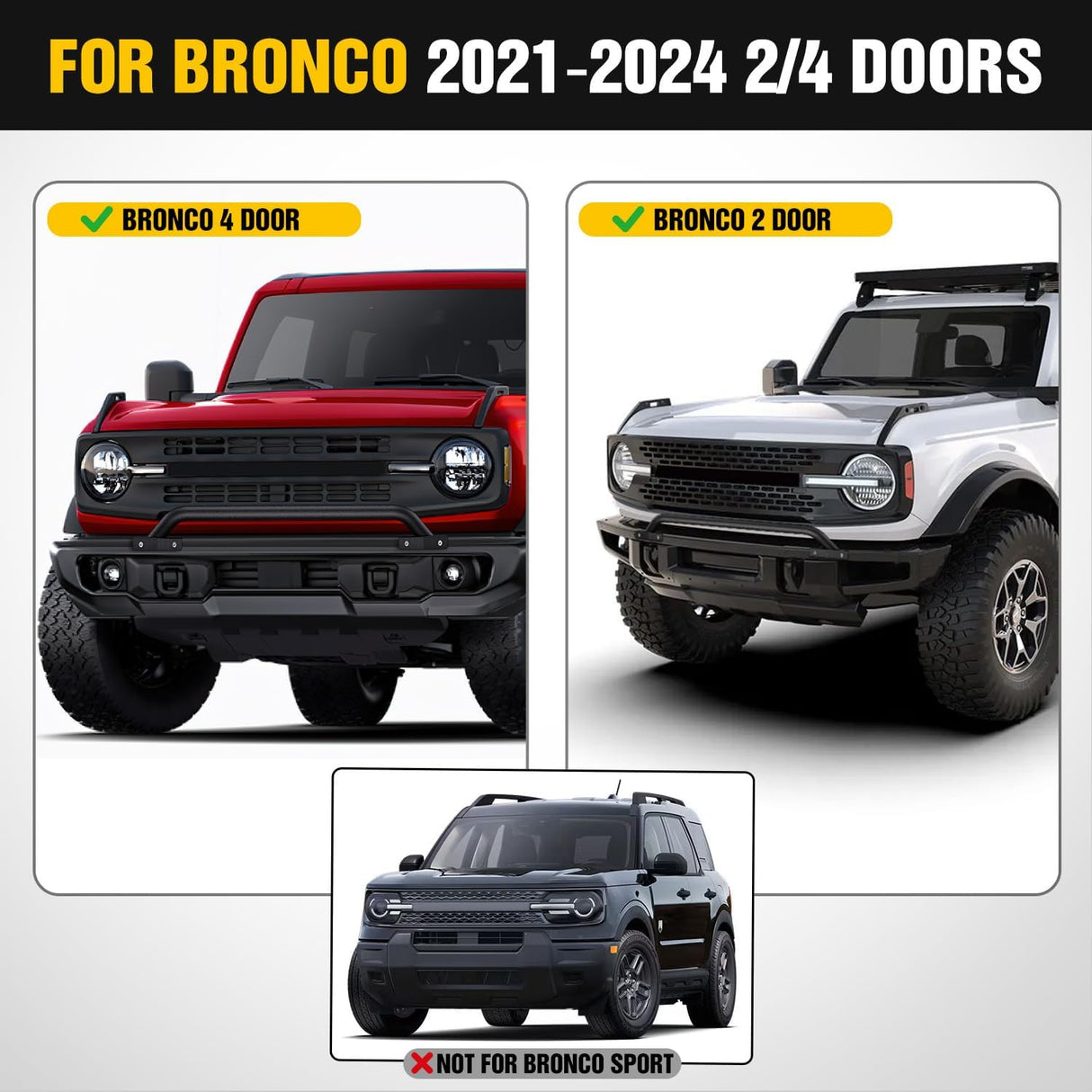 Grille Guard with Light Mounting Brackets for Ford Bronco 2021-2025 Modular Steel Bumper(Not fit Sport or Raptor) Heavy Duty Steel Front Bumper Protector Bull Bar, Matte Black