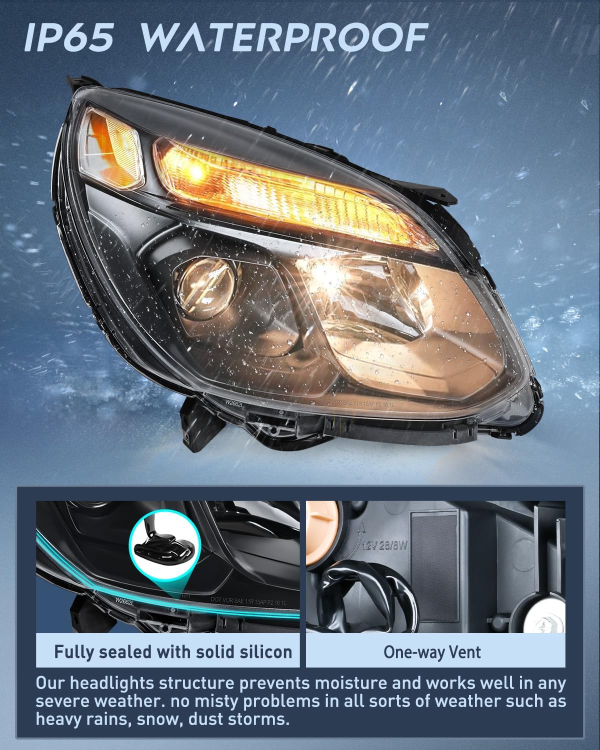 Headlight Assembly Compatible with 2016 2017 Chevy Equinox OE Style Projector Replacement Halogen Headlights Black Housing Clear Reflector Headlamp Passenger and Driver Side