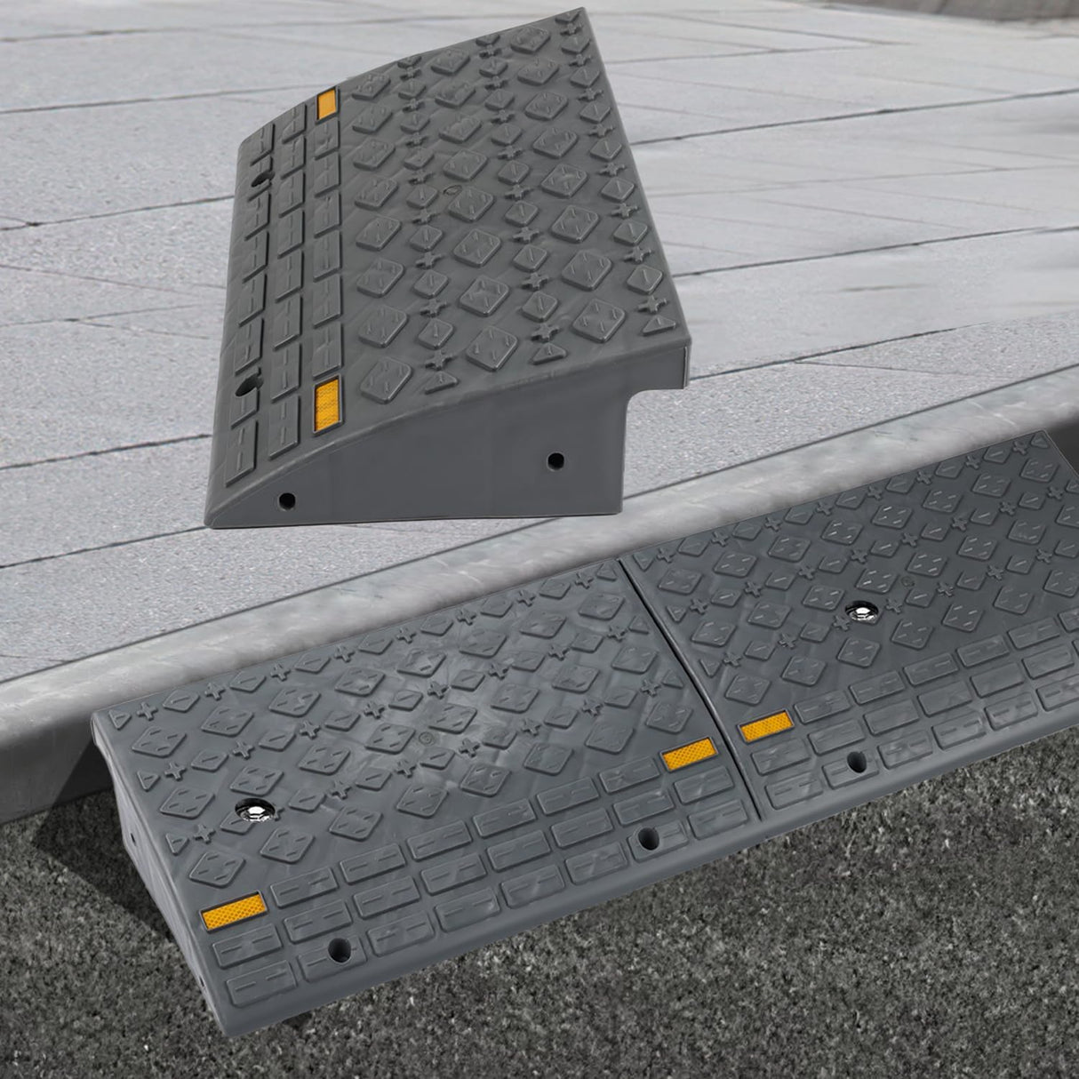 Curb Ramps 2 Pack, 5.9 inch Rise Durable Plastic Threshold Driveway Step Ramp for Scooter, Bikes, Motorcycle, Dolly, Lawn Mower