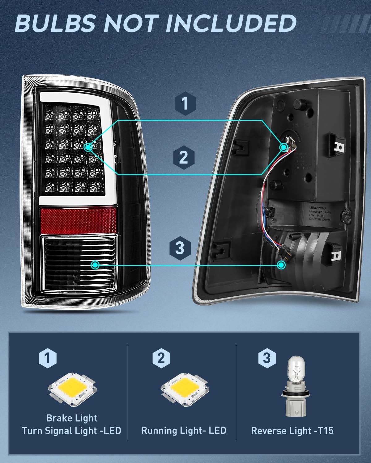 Taillight Assembly Compatible with 2009 2010 2011 2012 2013 2014 2015 2016 2017 2018 Dodge Ram 1500 2010-2018 Ram 2500 3500 Incandescent Type Upgrade LED Tube Tail Lights Rear Brake Lamps