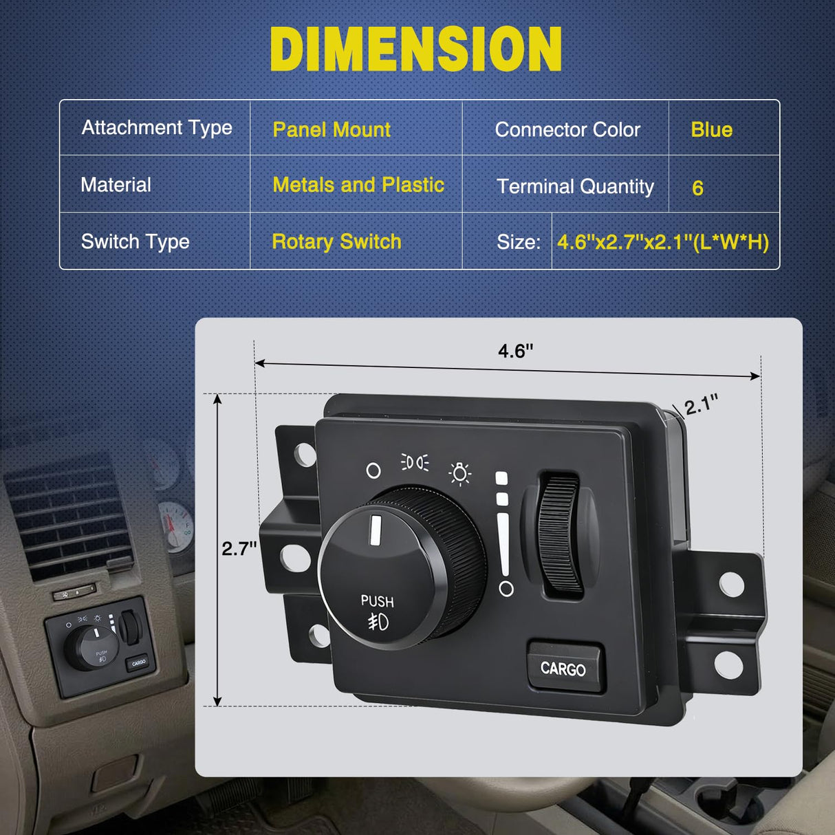 Headlight Dimmer Switch Compatible with 2006 2007 2008 2009 Dodge Ram 1500 2500 3500 2008-2010 Ram 4500 5500 2005-2011 Dakota 2007-2009 Durango 2006 Mitsubishi Raider w/Cargo Fog Light Switch