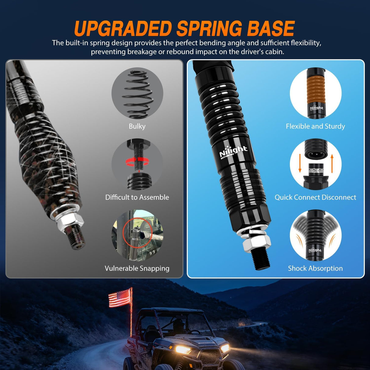 RGB LED Whip Light 1PC 5FT Spiral Antenna Whips | APP and Remote Control with DIY Chasing Patterns Brake Reverse Functions and Spring Base for ATV UTV RZR Can Am and Jeep
