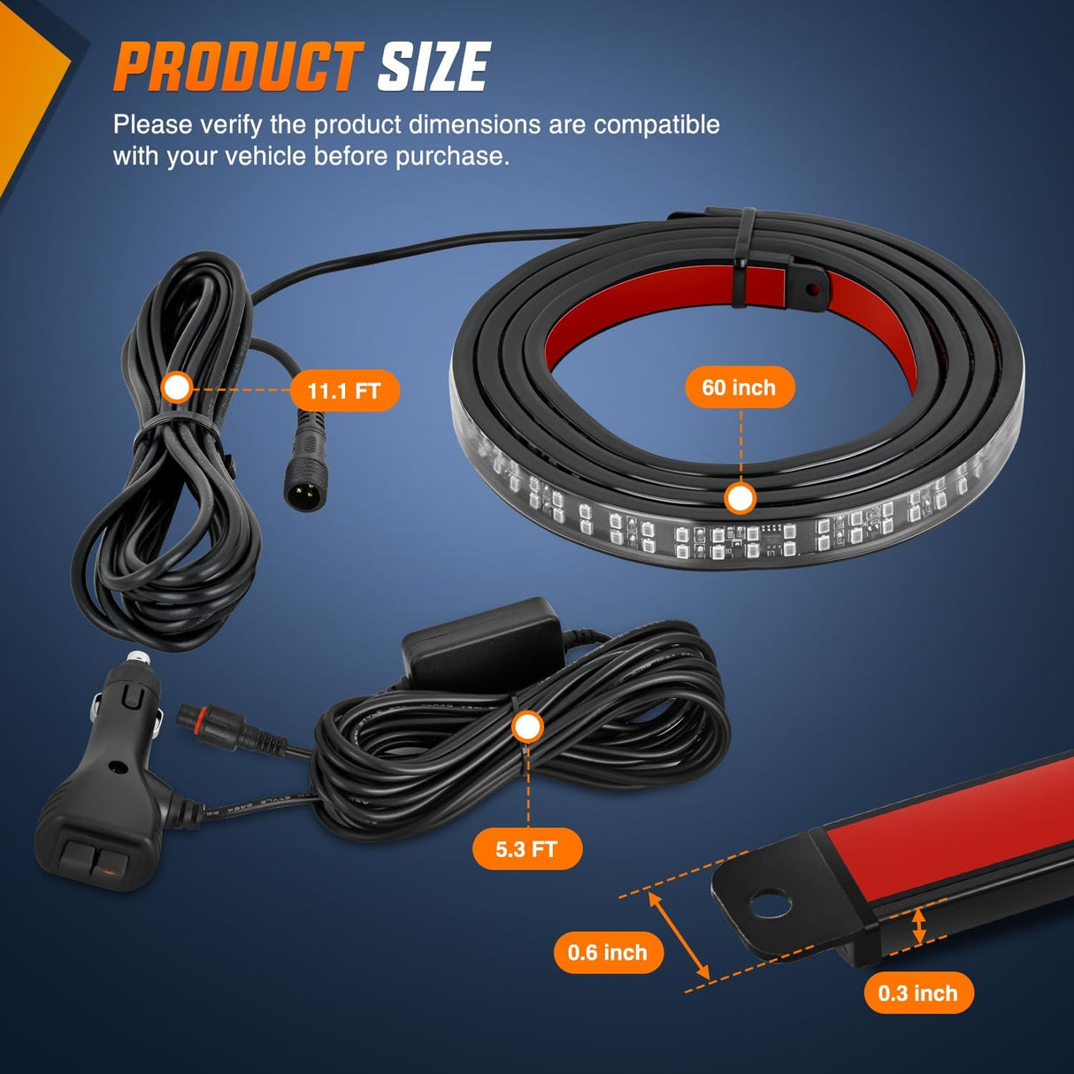 60 Inch Truck Tailgate Strobe Light Strip Tail Emergency Bar Rear Window Warning Lamp Ultra-Bright Double Row 360 LED for Pickup Trailers Construction Vehicles Car SUV, Red Blue