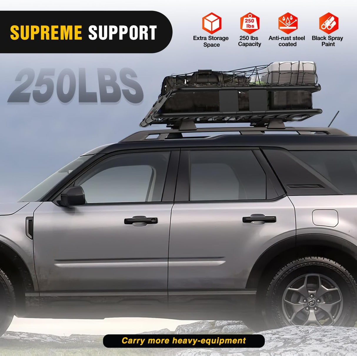 Universal Roof Rack Cargo Basket 43Inch x 39Inch x 6Inch With Cargo Net Ratchet Straps Luggage Holder Nilight