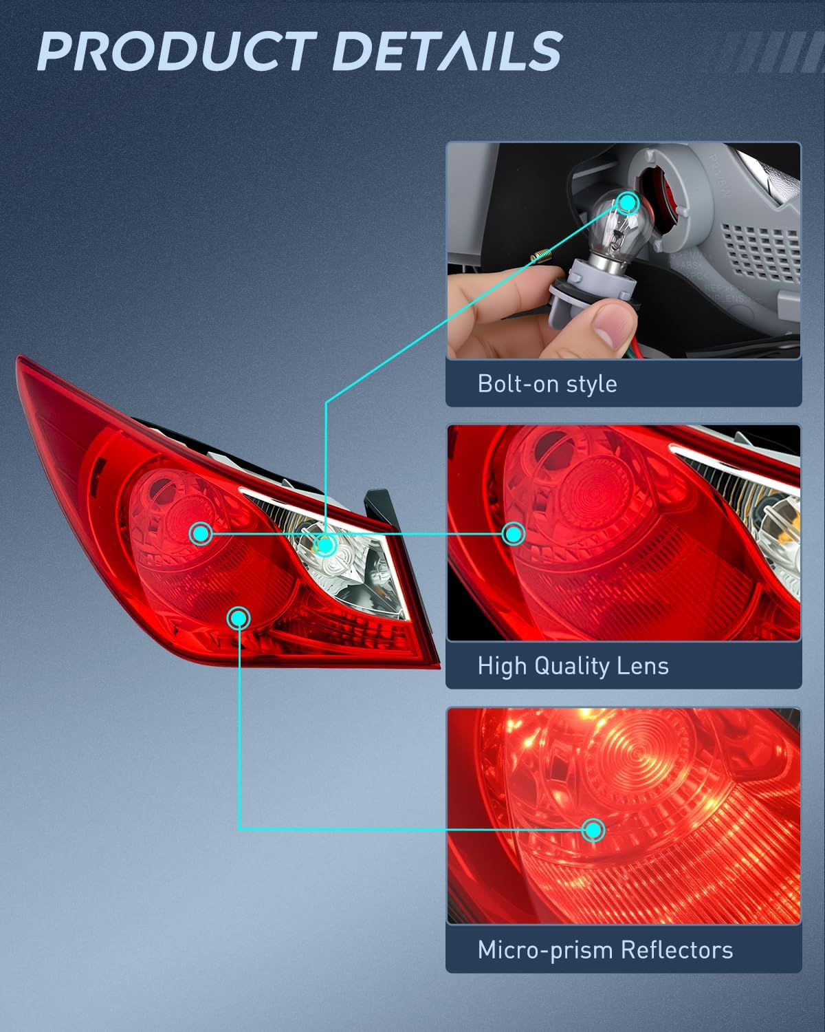 Taillight Assembly Compatible with 2011 2012 2013 2014 Hyundai Sonata Sedan 4-Door Outer Tail Light OE Style Rear Lamp Replacement Driver Side