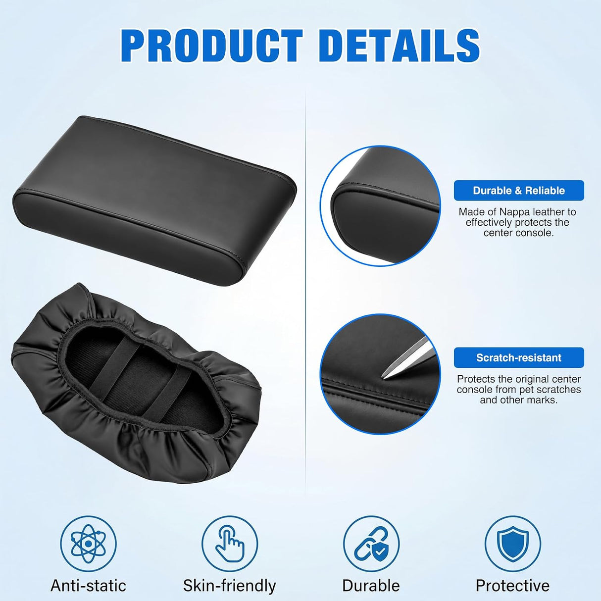 Center Console Cover for Nissan Altima 2013-2018 Armrest Cushion | for Altima 2013 14 15 16 17 2018 Accessories Nappa Leather Armrest Cover for Car Waterproof Anti-Scratch Arm Rest Pad, Black