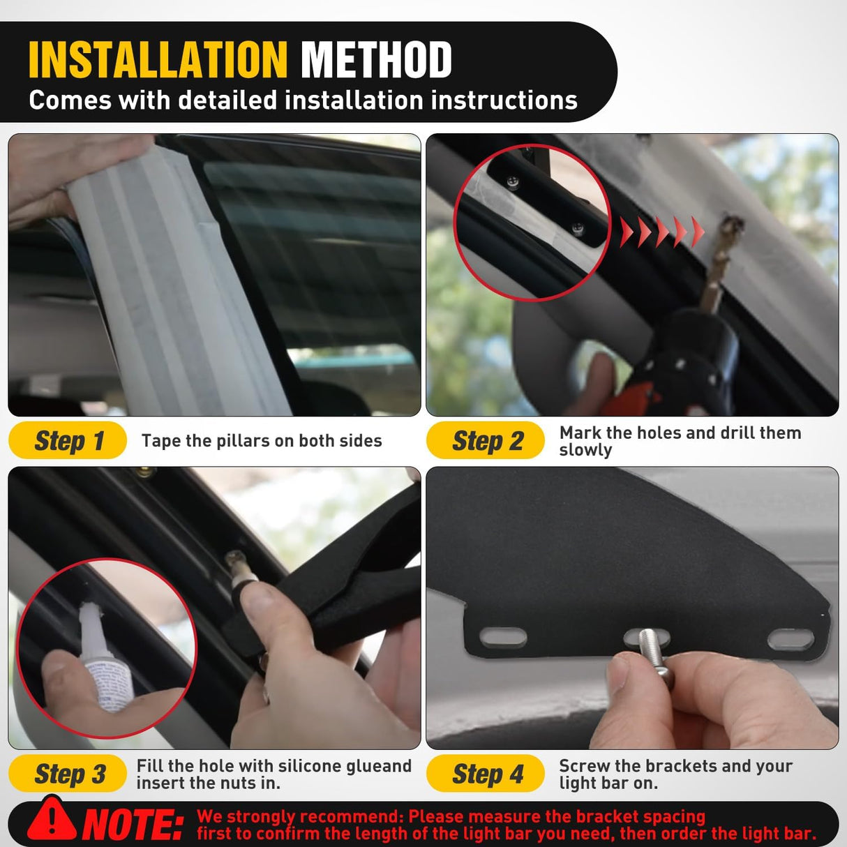 50 inch Curved LED Light Bar Bracket Mounting Upper Windshield Roof Cab Brackets Compatible with Ford Ranger 1993-2011 Pickup 4-Door or 2-Door