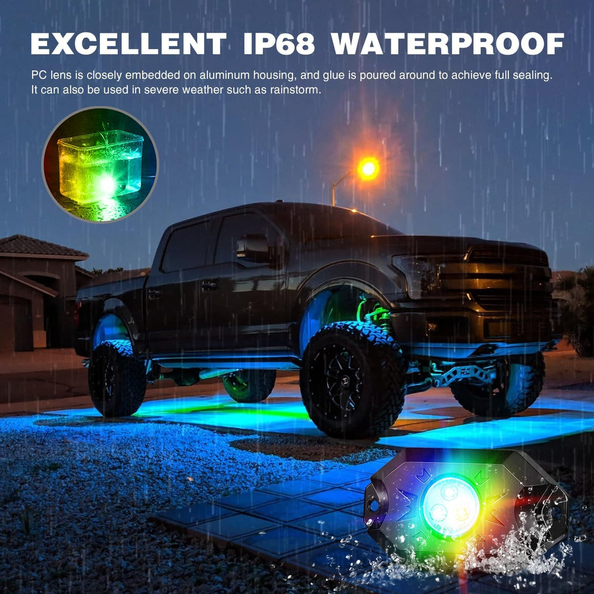RGB LED Rock Lights Kit 8PCS Bluetooth App Control Multicolor | Magnetic Base Underglow Neon Light Pods IP68 Waterproof Flashing Music Mode for Truck ATV UTV RZR SUV