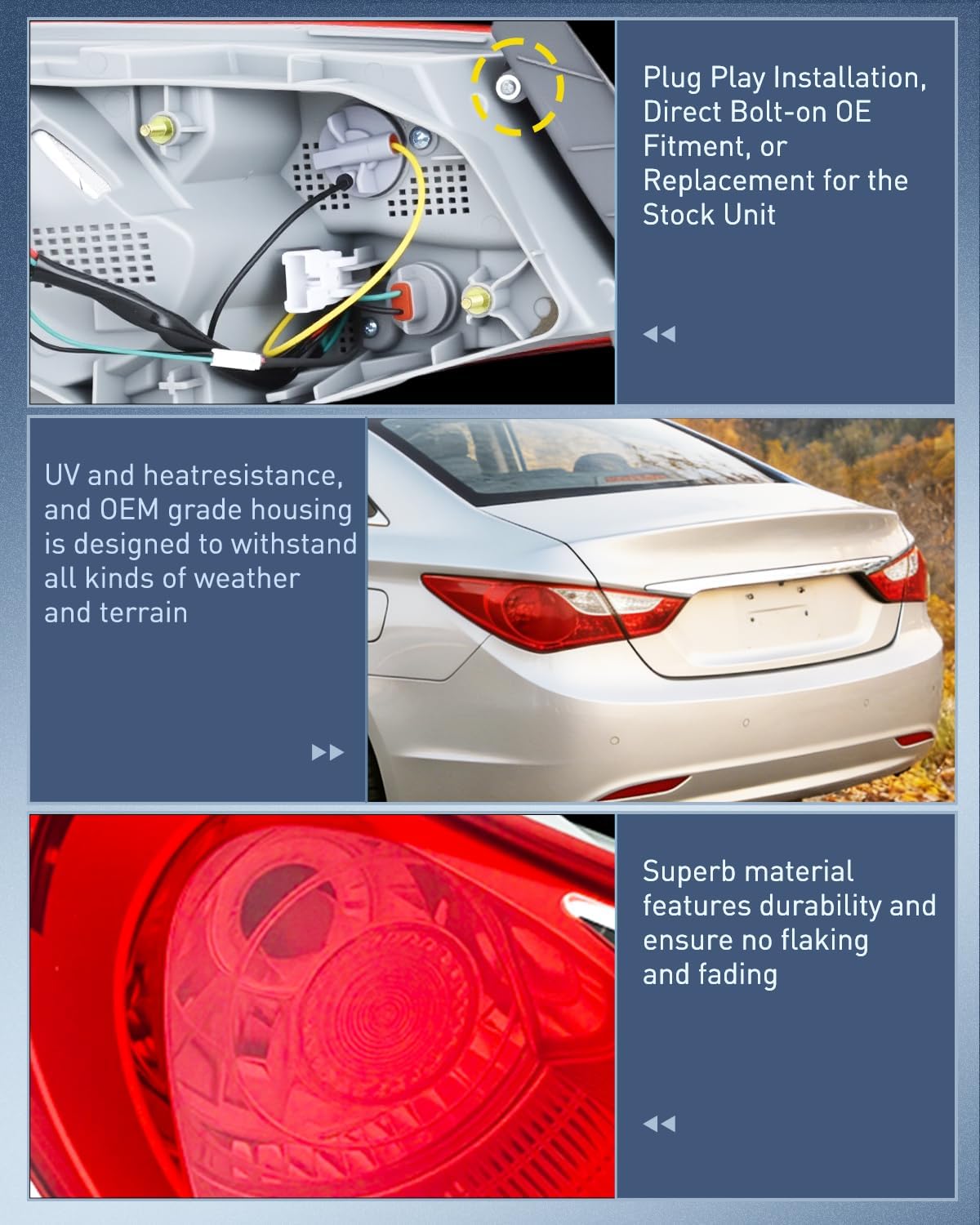 Taillight Assembly Compatible with 2011 2012 2013 2014 Hyundai Sonata Sedan 4-Door Outer Tail Light OE Style Rear Lamp Replacement Driver Side