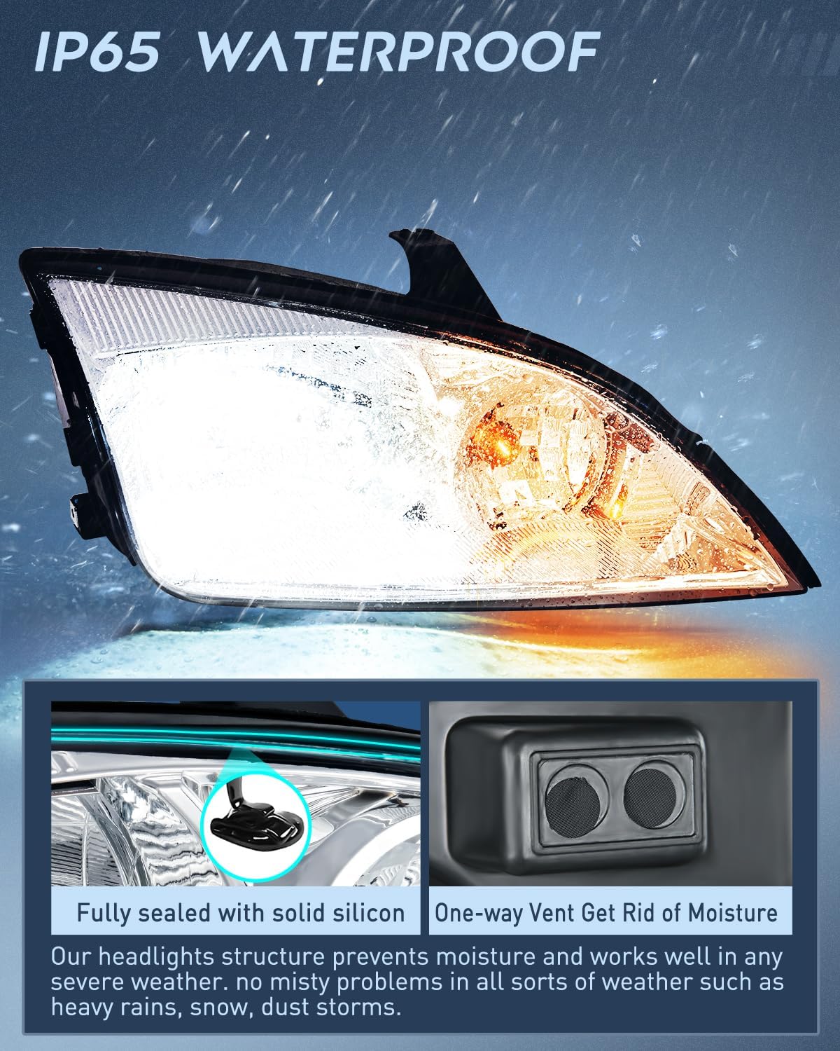 2005-2007 Ford Focus Headlight Assembly Chrome Housing Clear Reflector Clear Lens Nilight