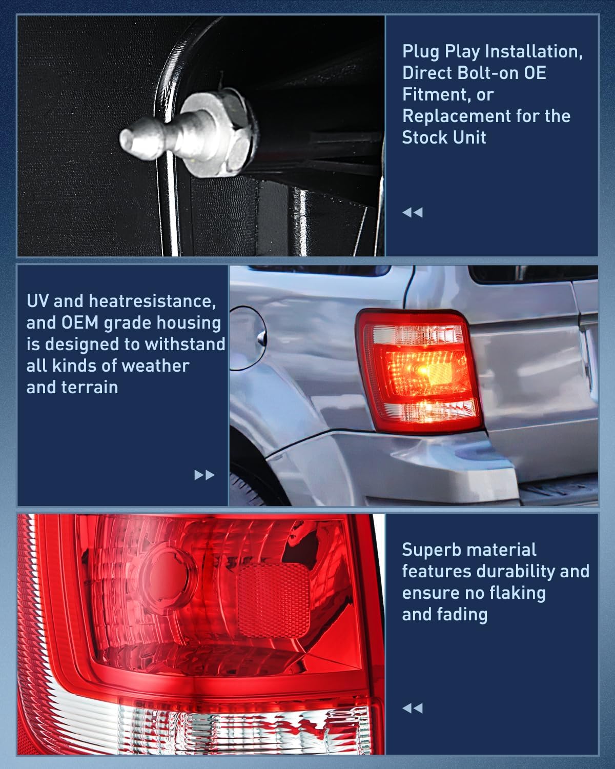 Taillight Assembly Compatible with 2008 2009 2010 2011 2012 Ford Escape Tail Lights Rear Lamp Replacement OE Style Driver Side