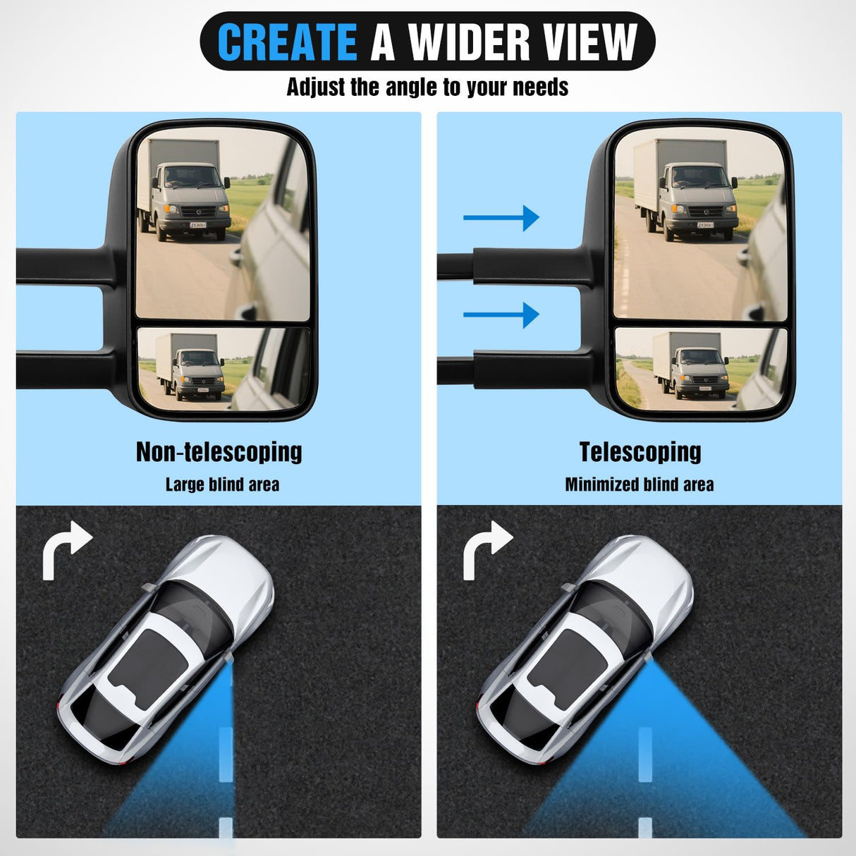Towing Mirrors Manual Adjusted Flat Convex Glass Telescoping Folding Compatible With 1999-2002 Chevy Silverado GMC Sierra 1500 2500 3500 Suburban Tahoe Avalanche Yukon