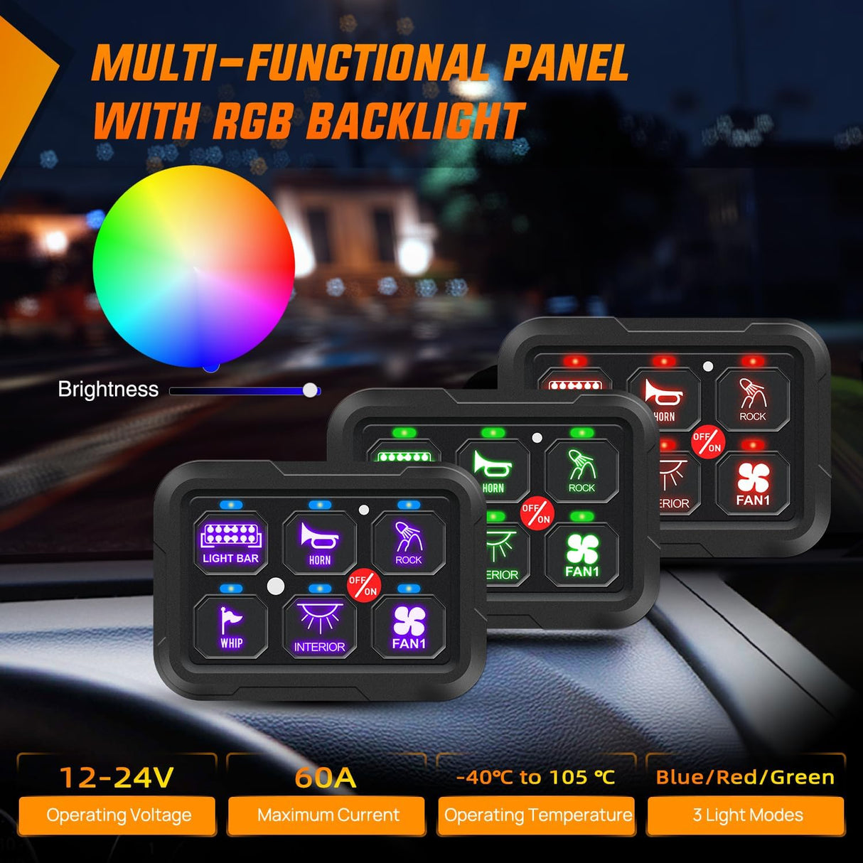 6 Gang Switch Panel 12V 24V Universal Circuit Control Relay System with RGB Backlight APP Control Fuse Wiring Harness Automatic Dimmable ON Off LED Switch Pod for Car Pickup Truck Camper SUV