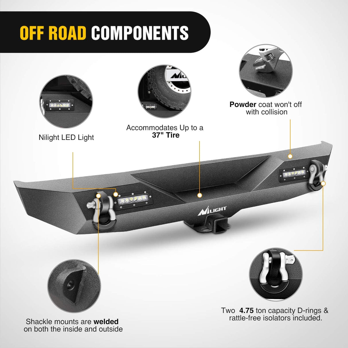 Front and Rear Bumper Compatible for 1987-2006 Wrangler TJ & YJ Rock Crawler Bumper with Hitch Receiver Winch Plate LED Lights D-Rings,Upgraded Textured Black