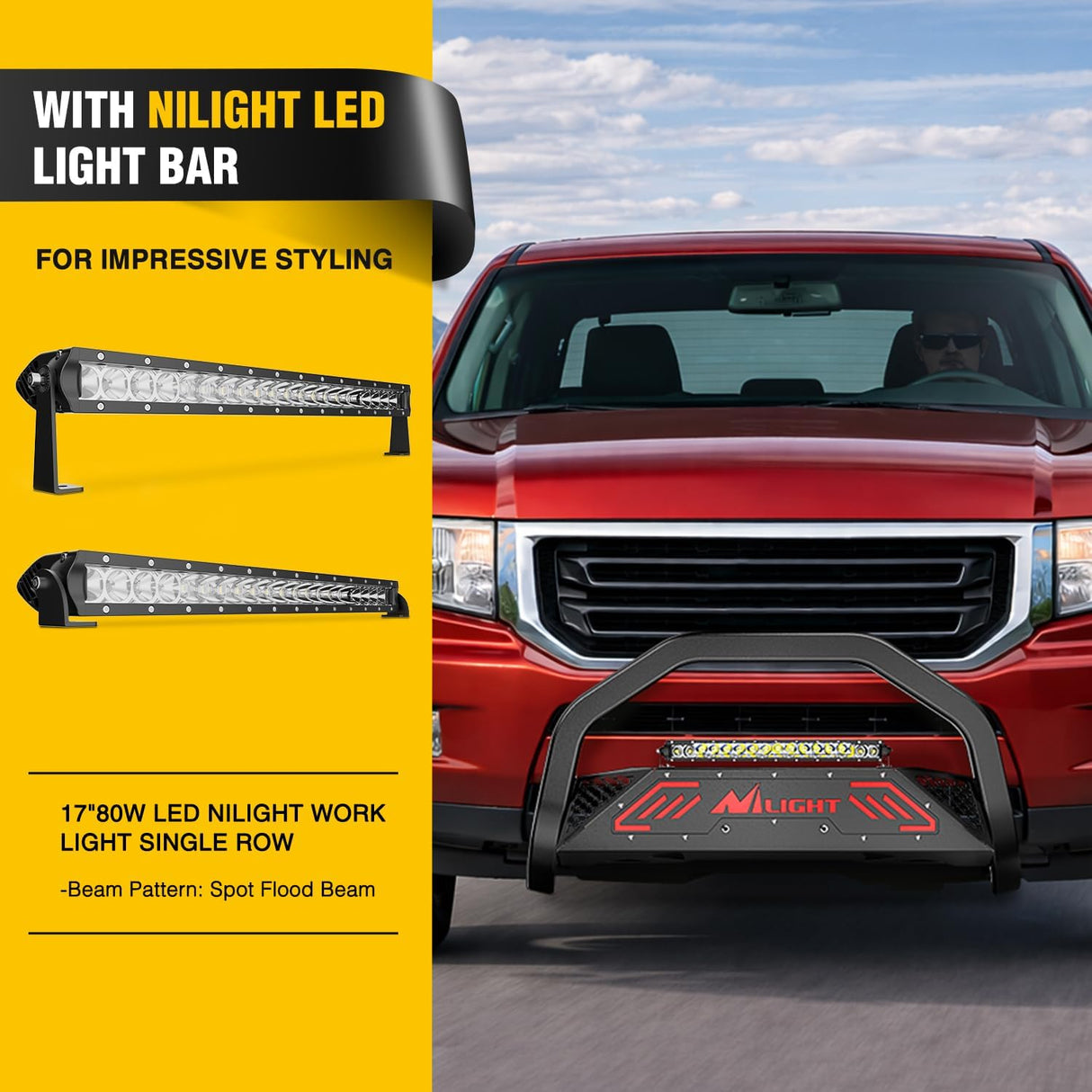 Bull Bar with Light fits 2003-2008 Honda Pilot, 2006-2015 Honda Ridgeline, 2001-2006 Acura MDX Front Bumper Grille Brush Push Guard with Skid Plate Licence Plate Hole Black