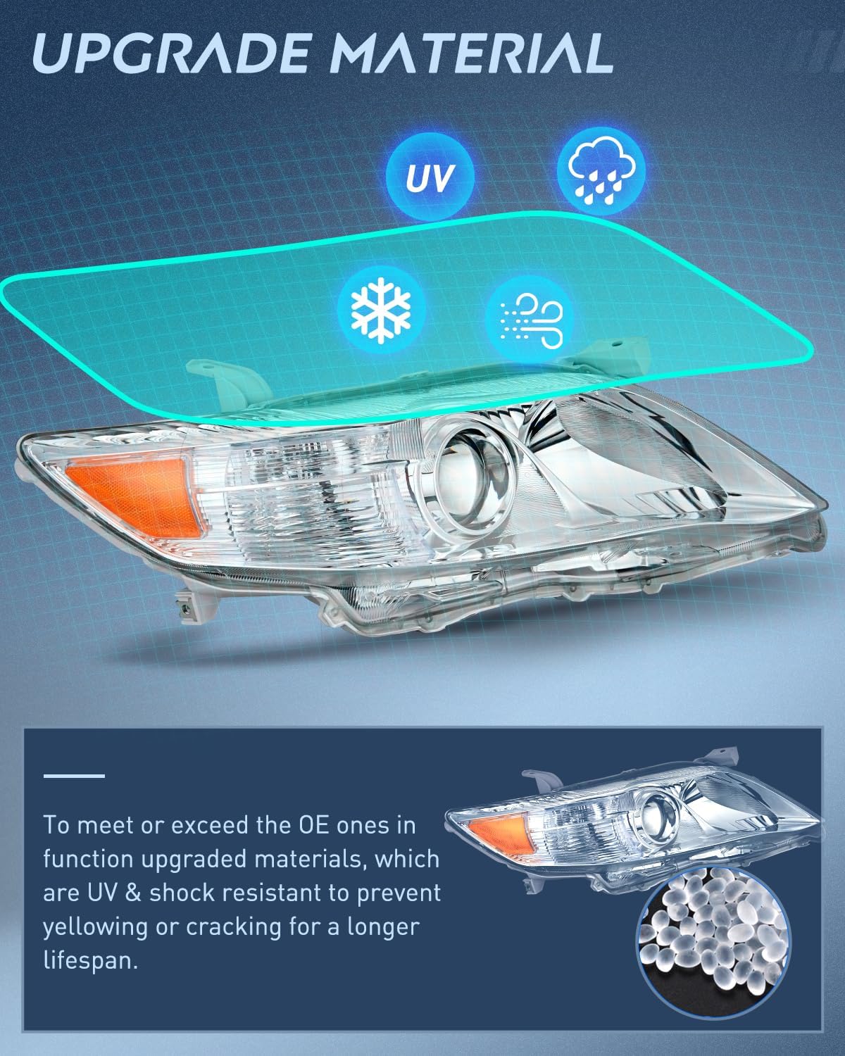 2010 2011 Toyota Camry Headlight Assembly Chrome Housing Amber Reflector Upgraded Clear Lens Nilight