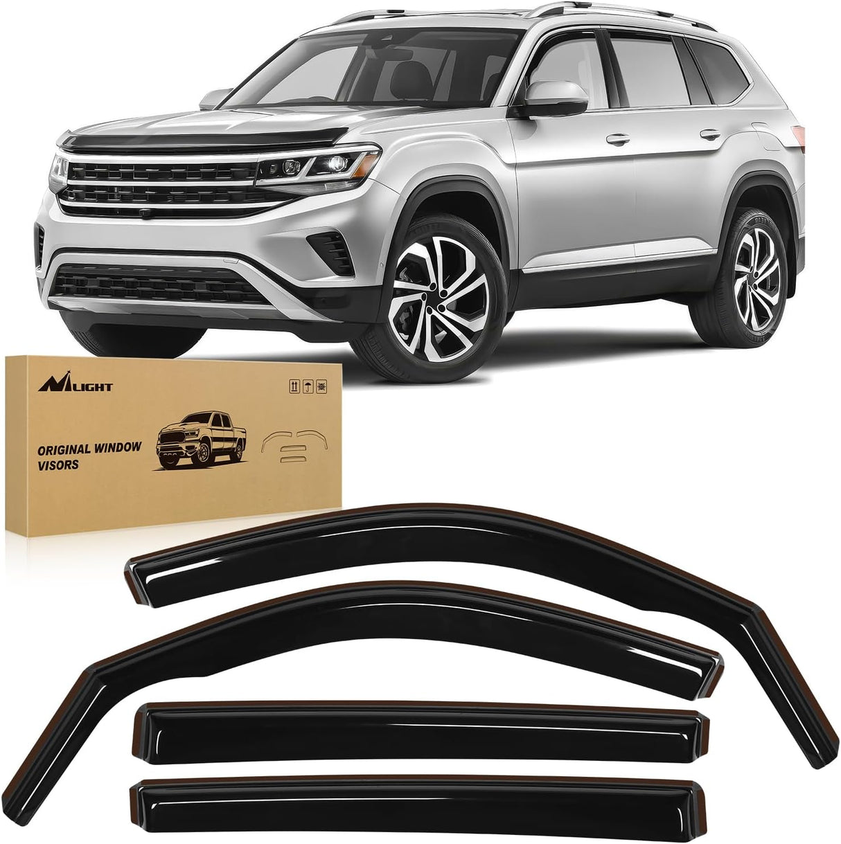 Vent Window Visors for Volkswagen (VW) Atlas 2018 2019 2020 2021 2022 2023 2024 2025, in-Channel Rain Guards, Original Window Deflectors-4PCS