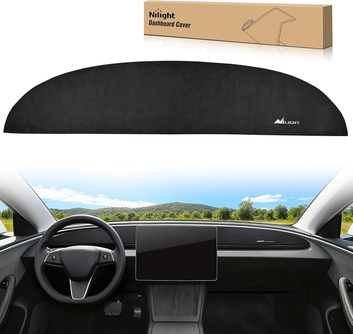 Dash Cover for Tesla Model 3/Y, Custom Fit Suede Mat | Non-Slip Backing, Reduce Sun Glare and Protect the Dashboard from UV Exposure
