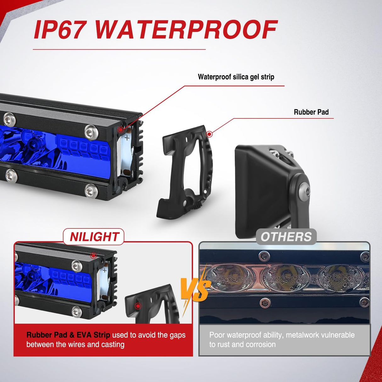 Slim LED Light Bar 2Pcs 7 Inch 16LED Single Row Spot Flood Combo Blue Off Road Driving Fog Fishing Hunting Emergency Safety Signal Lighting for 12V 24V ATV UTV Pickup Truck Tractor Boat