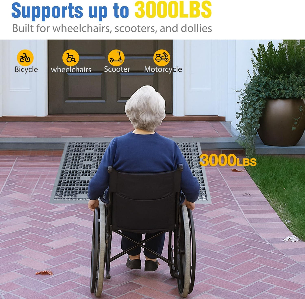 Modular Threshold Ramps, 4 Inch Rise Non‑Slip Interlocking Plastic Wheelchair Curb Doorway Ramp for Home Entry Indoor Outdoor, 2 Pack