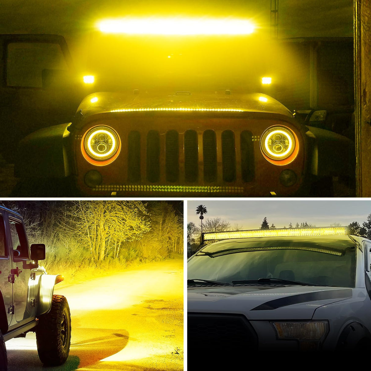 50 Inch LED Light Bar 384 LED Chips Yellow Beam Curved Triple Row Fog Light Spot Flood Combo High Power LED Driving Lights Off Road Lights for Trucks SUV UTV ATV Truck Van 4x4 Boat