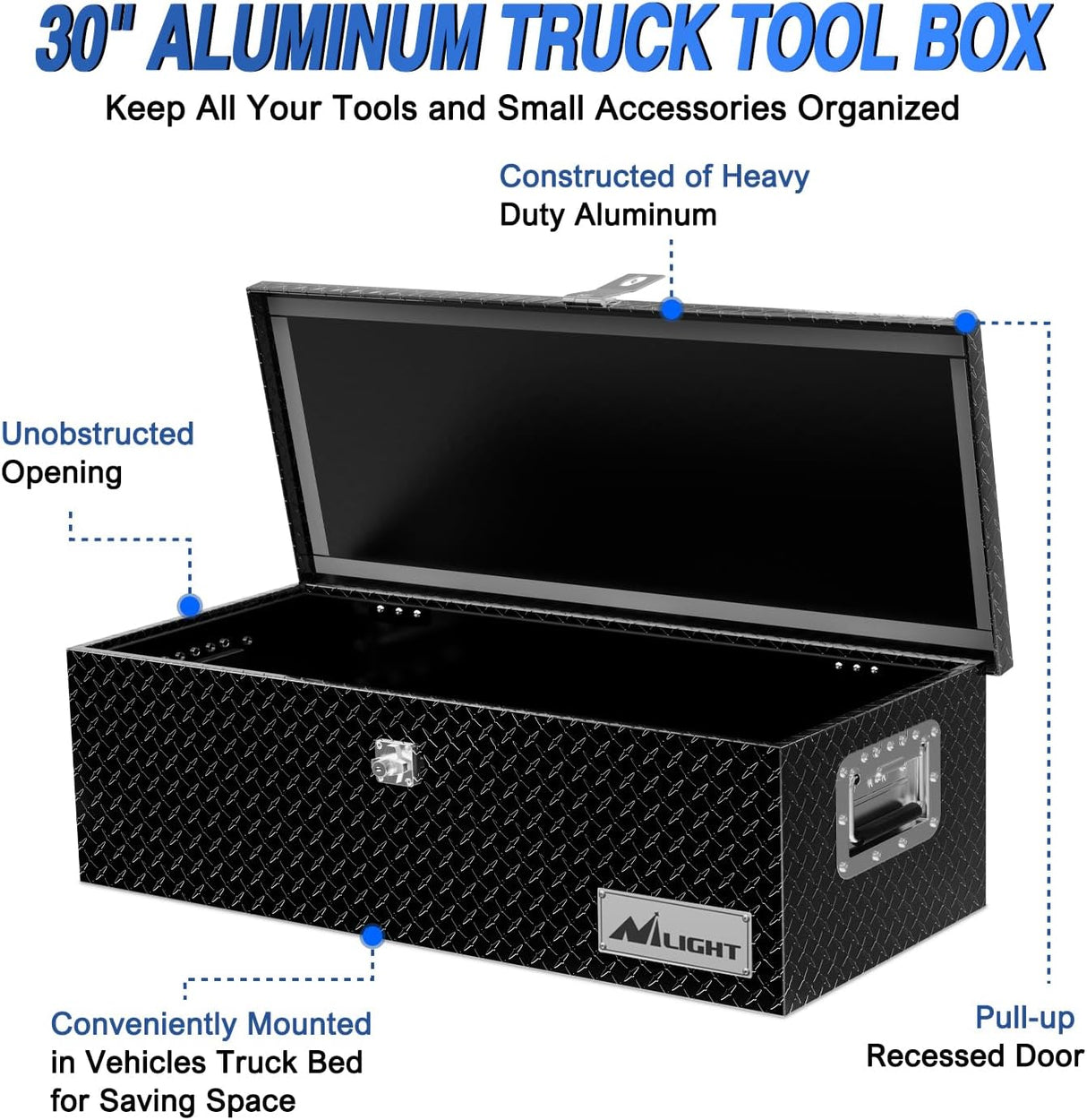 30 Inch Truck Tool Box Heavy Duty Aluminum Diamond Plate Truck Bed Toolboxes 30''X13''X9.6'' Waterproof Pick-Up Storage Tool Boxes for Bed of Truck RV Trailer with Side Handle Lock Keys, Black