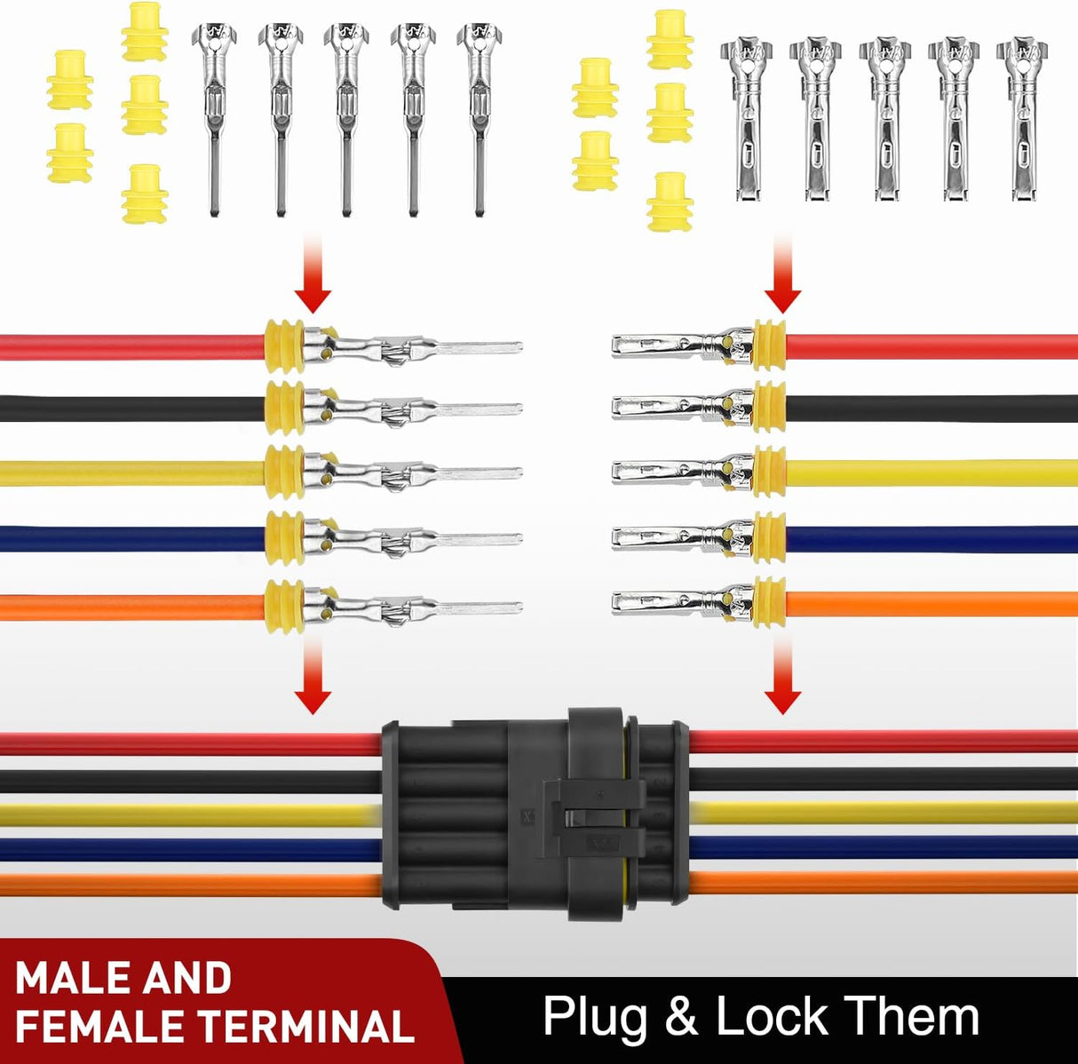 220PCS 5 Pin Electrical Connector Plug Male Female Terminal Wire Connector Nilight