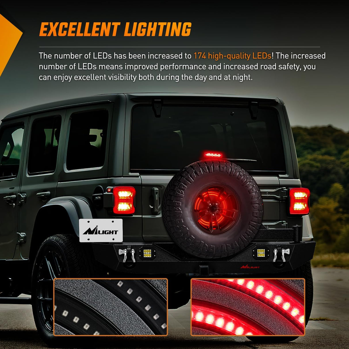 Spare Tire Brake Light Red Double Row LED Ring 3rd Third Stop Rear Wheel Lights Plug and Play Fit for 2018 2019 2020 2021 2022 2023 2024 2025 2026 Jeep Wrangler JL