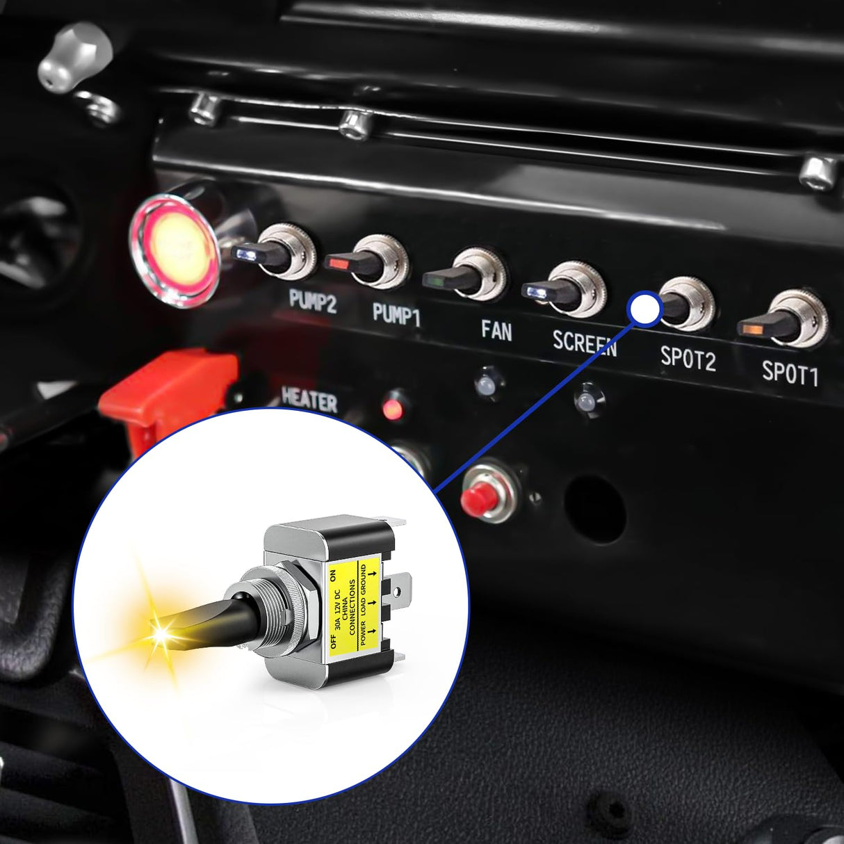 2PCS Yellow LED Toggle Switch 12V DC 30A 3 Pin On Off 2 Position Heavy Duty Rocker Switch with 14AWG Wire for Automotive Cars Trucks Boats Racing Cars Auto Boat