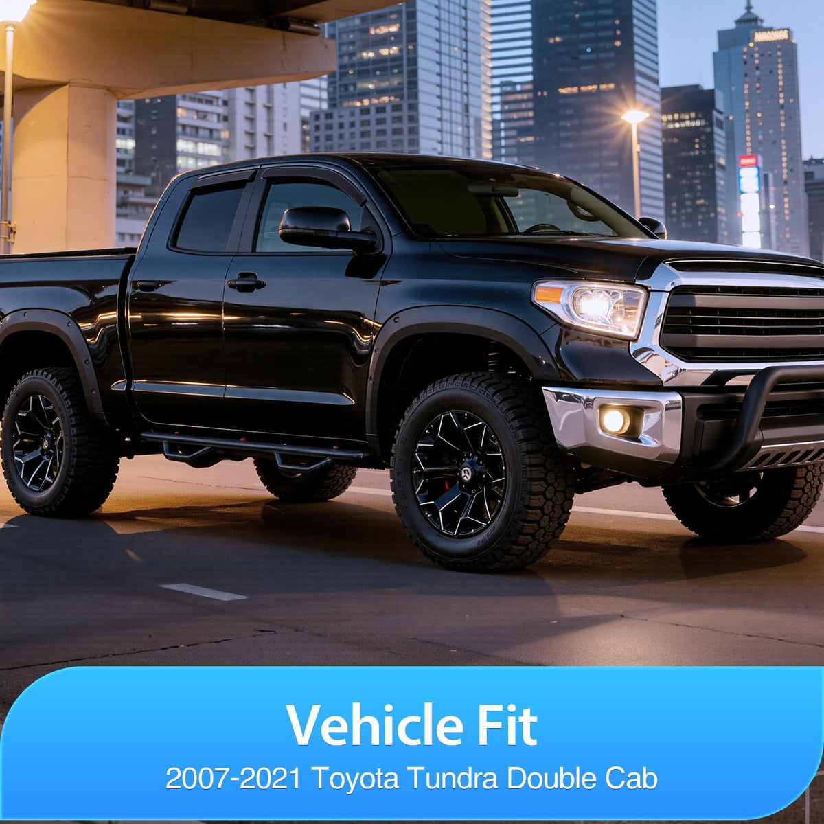Window Visors for Toyota Tundra Double Cab 2007-2021 | Outside Mount Rain Guards Vent Visors Fresh Air Ventilation, Rain & Sun Protection Smoke Tint, 4PCS