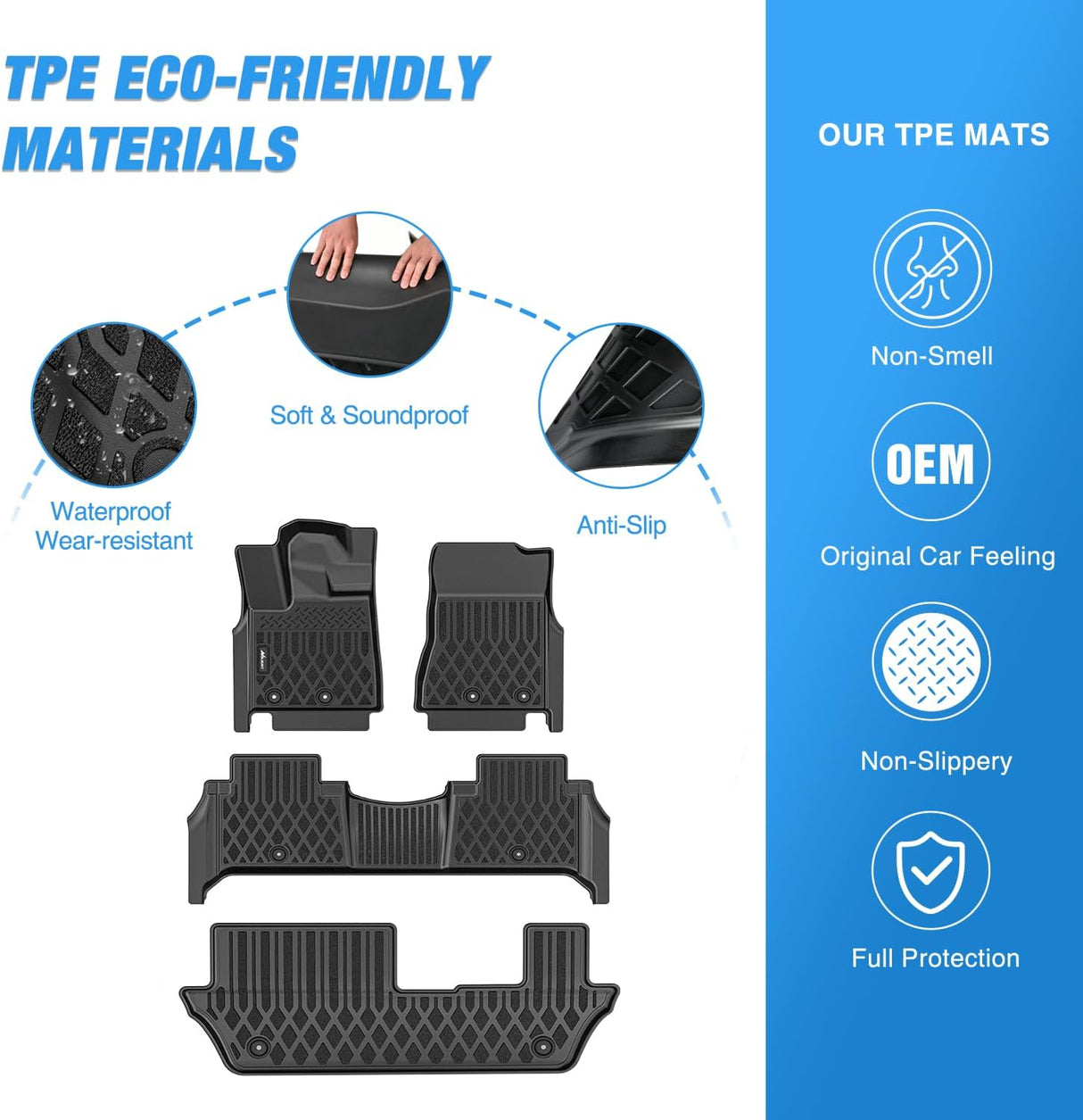 TPE Floor Mats for Nissan Armada Infiniti QX80 7seats 2025 2026 All Weather Custom Fit Heavy Duty Floor Liners