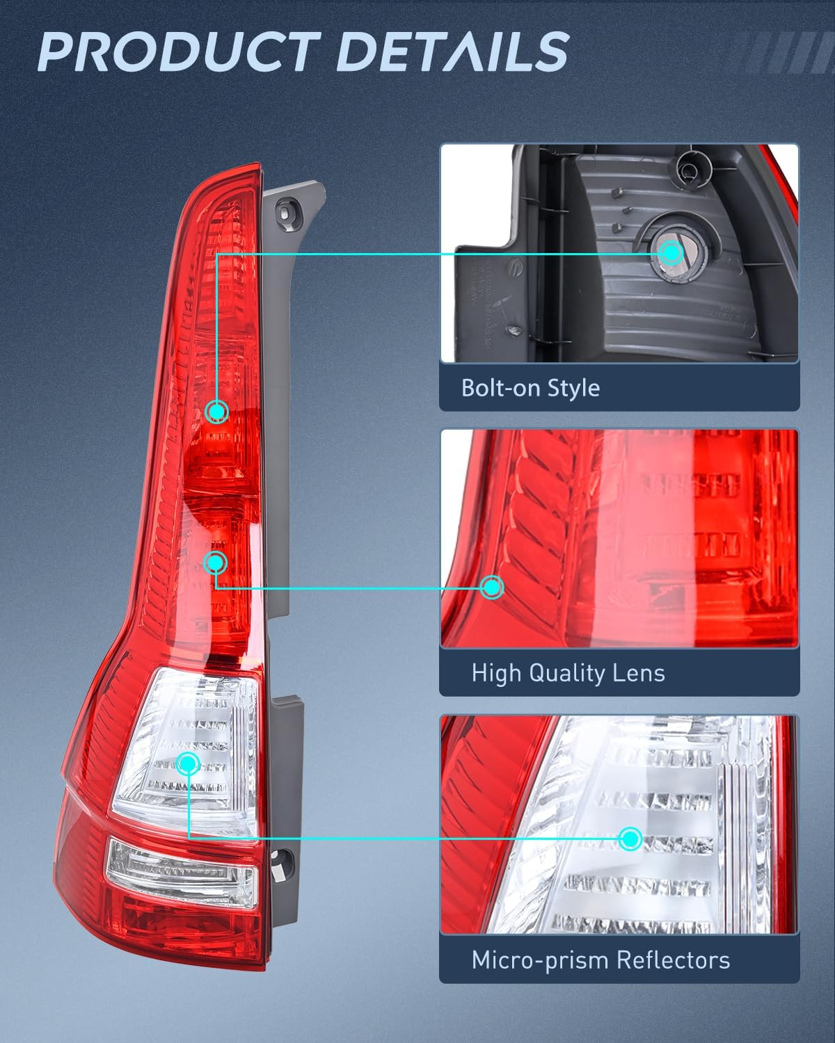 Taillight Assembly Compatible with 2007 2008 2009 2010 2011 Honda CR-V Tail Light OE Style Rear Lamp Replacement Driver Side