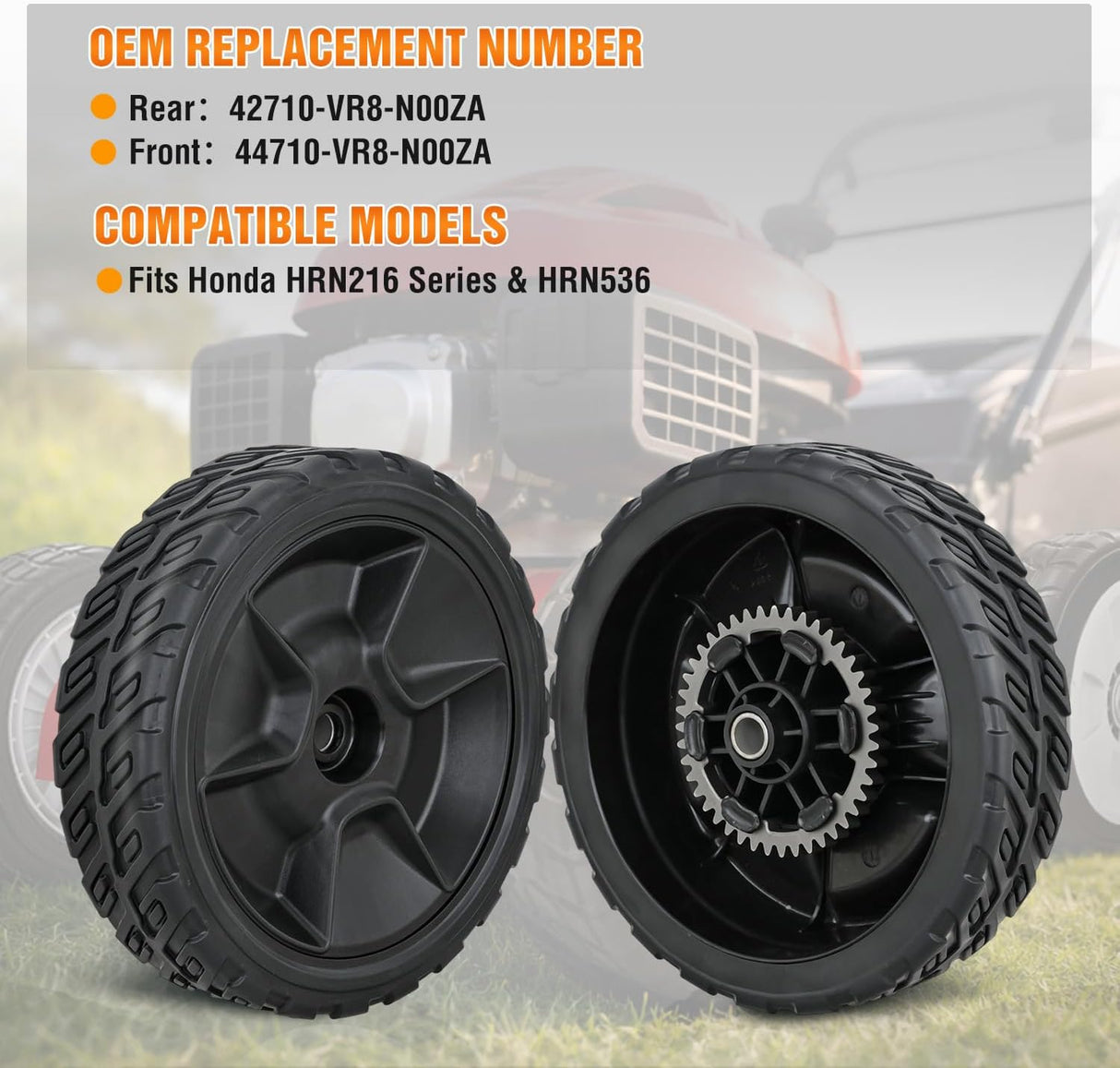 Lawn Mower Wheels Replacement 8 Inch, 2 Rear 42710-VR8-N00ZA and 2 Front 44710-VR8-N00ZA, Honda Lawnmower Wheels Compatible with HRN216 Series for Self-Propelled Walk-Behind, 4-Pack