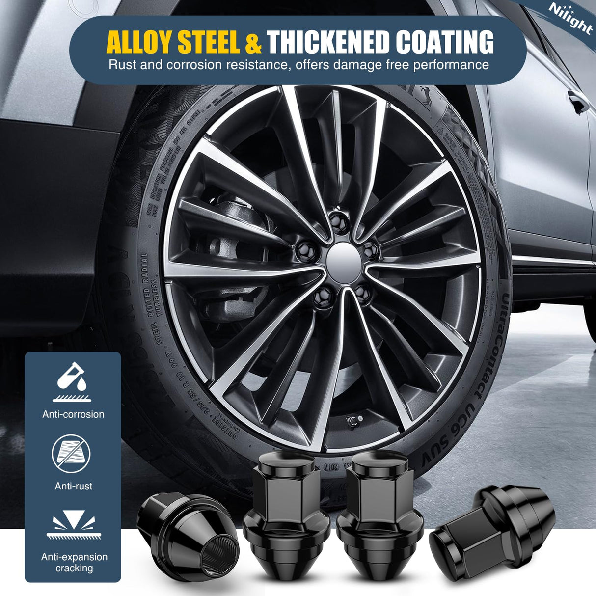 24PCS M14x1.5 Lug Nuts Compatible with 2015-2025 Ford F-150 | for 2015-2025 Ford Expedition/Lincoln Navigator One-Piece Solid Black Steel OEM Factory Wheel Nuts Replace