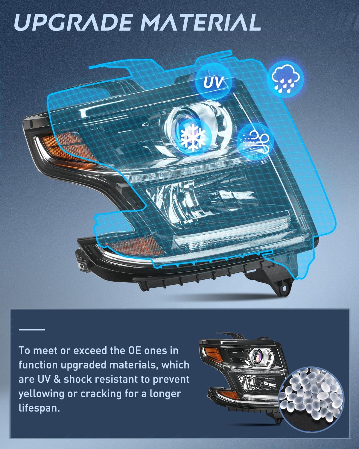 2015-2020 Chevy Tahoe Suburban Headlight Assembly Black Housing Amber Reflector Clear Lens Nilight