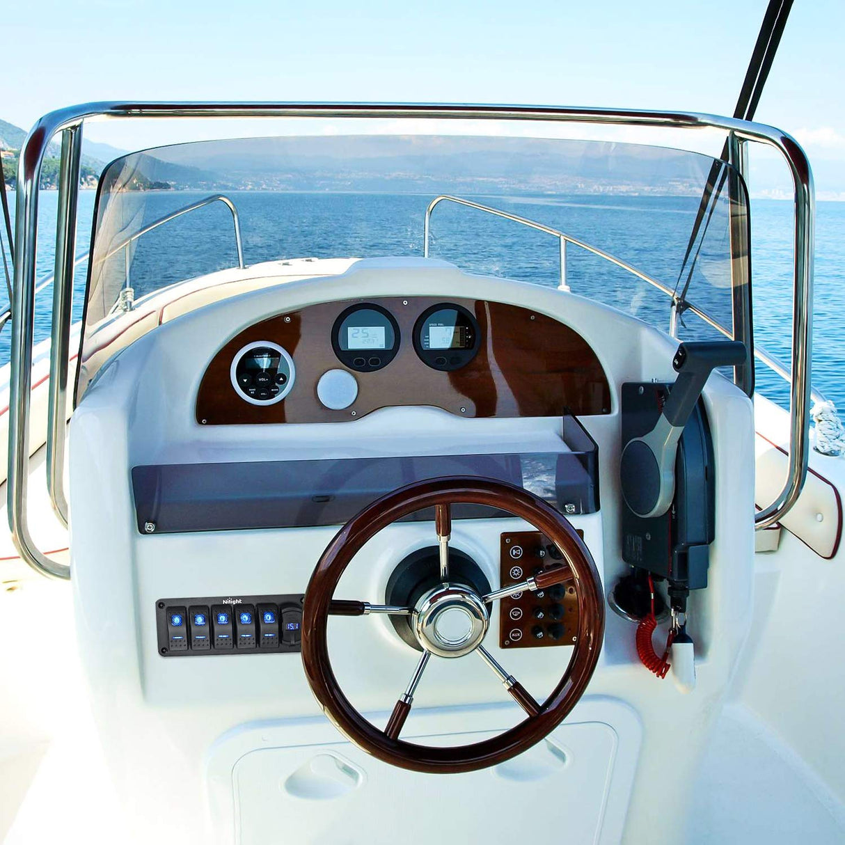 5Gang Aluminum 5Pin ON/Off Blue Rocker Switch Panel w/ PD Type C and USB Charger Voltmeter Nilight