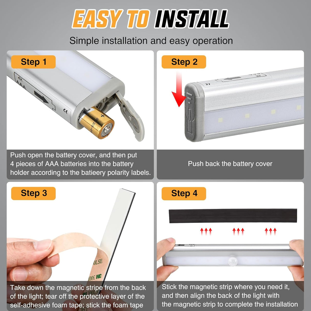RV Step Lights 3PCS Motion Sensor Activated LED Bar RV Exterior Lights Battery Operated Wireless Magnetic Stick Strip Lighting for Motorhome Travel Trailers Camper Under Cabinet Step Tent